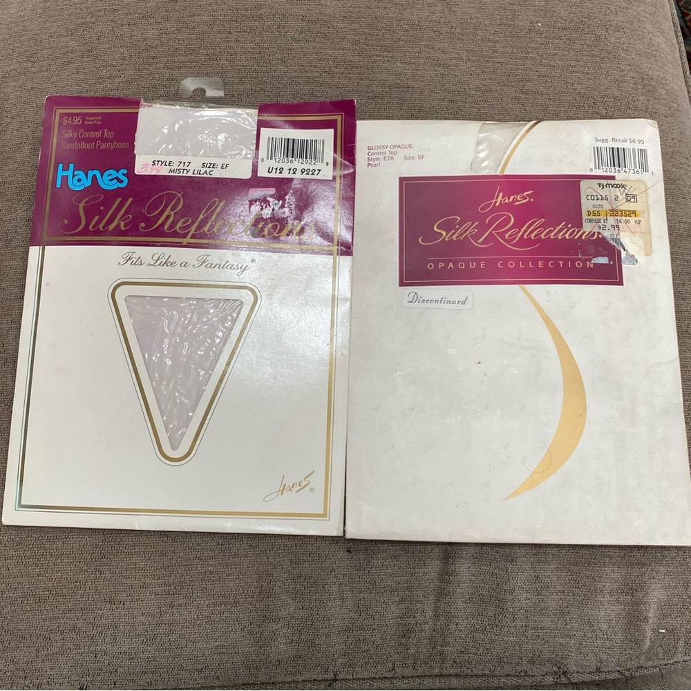 Vintage Hanes Silk Reflections EF Lilac Mist & GLOSSY Opaque Pantyhose Nylons